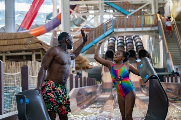 Family enjoys day at Kalahari Indoor Waterpark in the Poconos