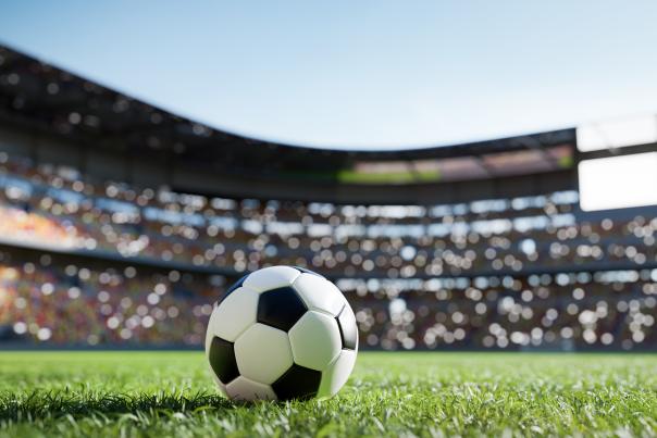 soccer stadium with ball on the field