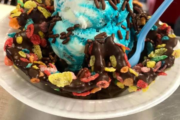 Blue ice cream sundae from Made in the Shade Ice Cream in Englewood, Florida