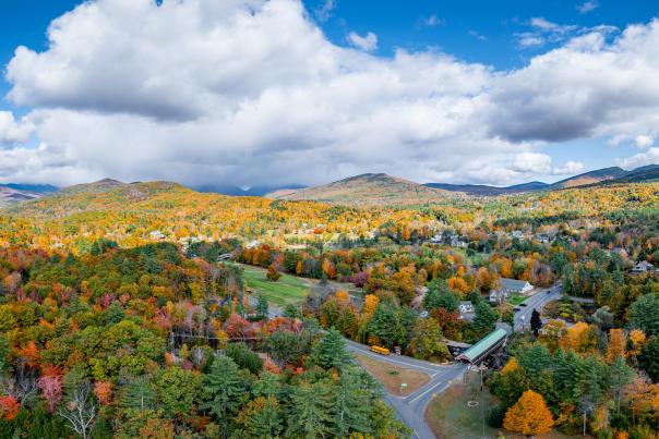 Aerial View of Honeymoon Covered Bridge and Jackson