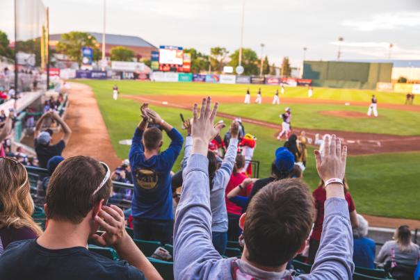 crowd cheering on a local baseball team