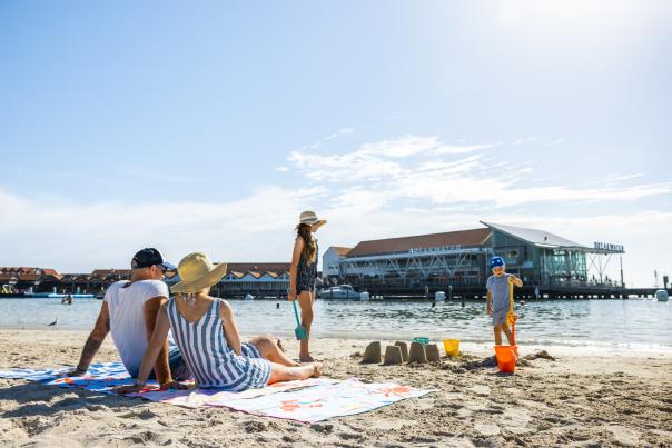 Family at beach at Hillarys Boat Harbour, Sunset Coast