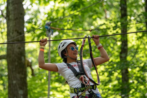 Crossing the treetop ropes course at Camelback Mountain.
