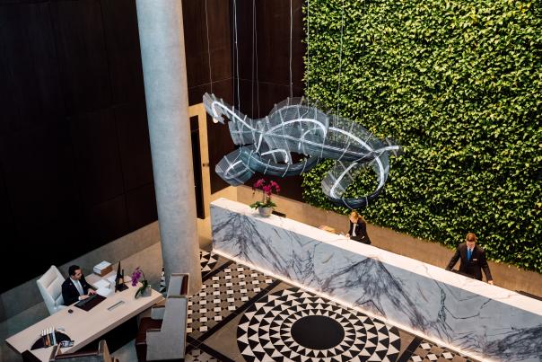A bird’s-eye view of Hotel X’s concierge and check-in