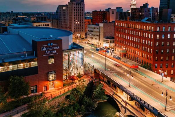 Blue Cross Arena and the Genesee River