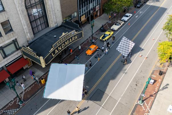 A Film set in front of the Landmark Theatre in Syracuse, NY