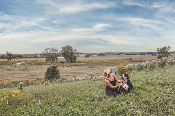 Person and dog hiking