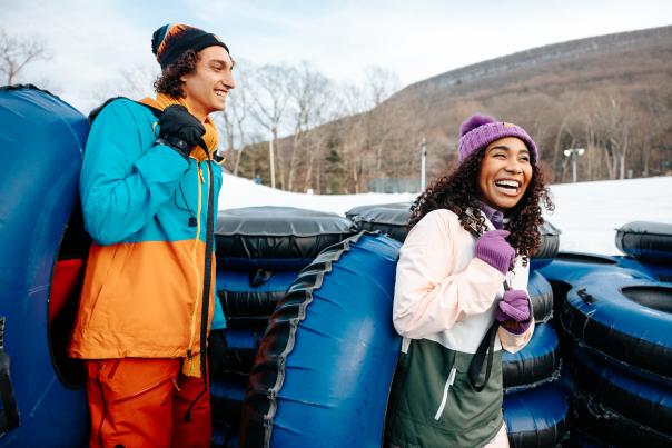 A couple goes snow tubing at Camelback Mountain in the Poconos.