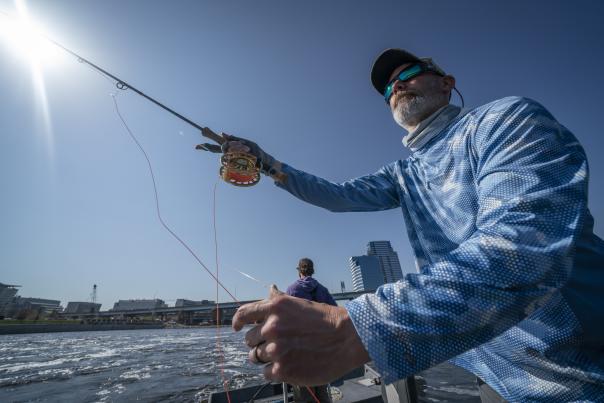 Fisherman, fly fishing in grand rapids