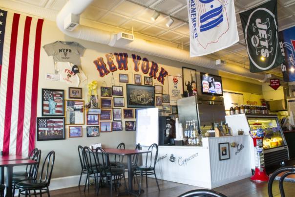 The highly decorated interior of Gotham Deli in Downtown Smithfield, NC.