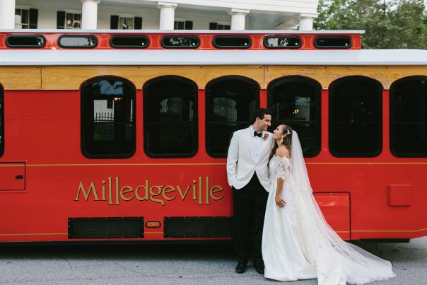 Married Couple in Front of Milledgeville Trolley