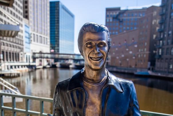 Bronze Fonz statue in Milwaukee