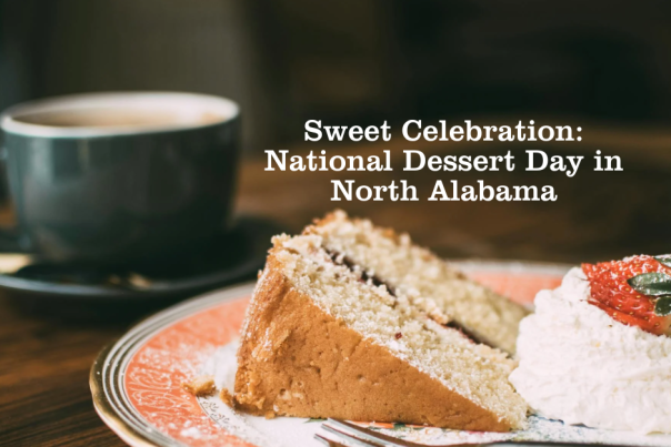 national dessert day blog cover. picture of coffee cup and a slice of cake.