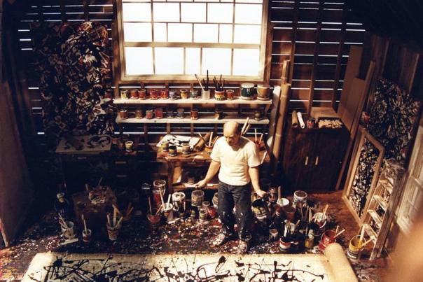 An artwork by Joe Fig, recreating Jackson Pollock's art studio in miniature