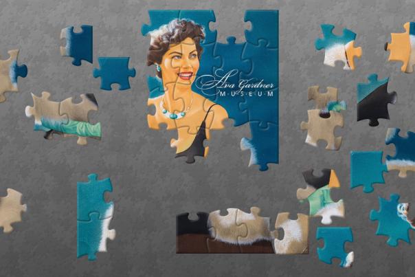 A partially put together Ava Gardner portrait digital jigsaw puzzle