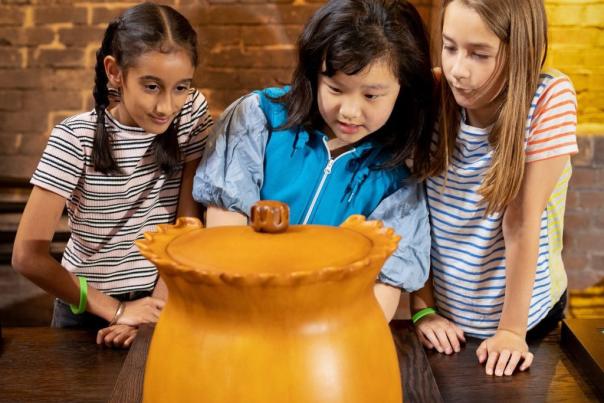 Children having fun at St Mary's guildhall