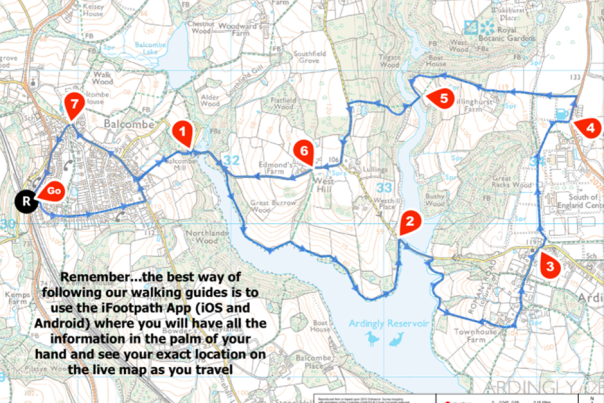 Walking Route: Balcombe and Ardingly Reservoir Map