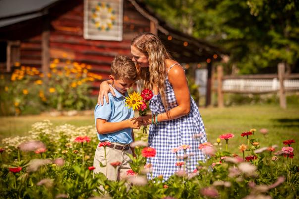 Mother and son at Gold Hill Flower Co.