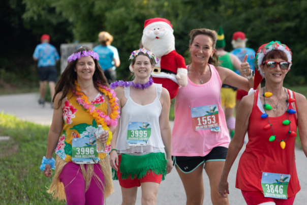 Christmas in July Marathon & 5K racers sporting their Christmas attire.
