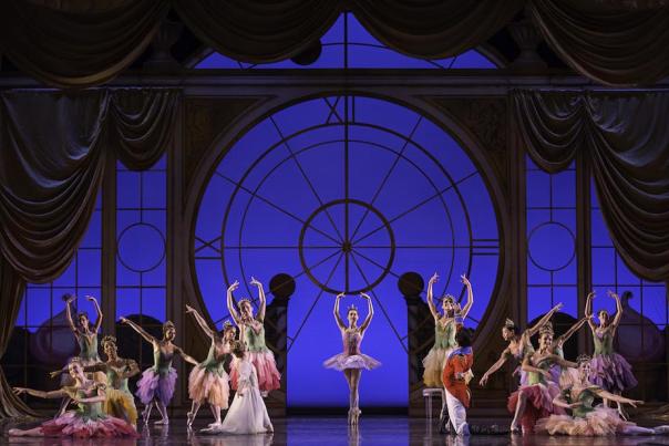 Ballerinas in costume on stage performing BalletMet's annual holiday show "The Nutcracker"