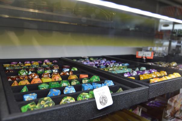 DnD Dice display at Hidden Temple Toys store in Downtown Selma, NC.