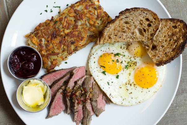 Breakfast food on a plate at a breakfast restaurant in Cincinnati