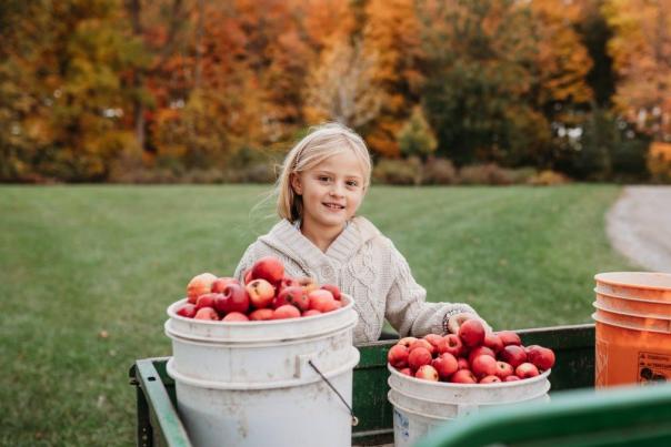 Girls with lots of apples