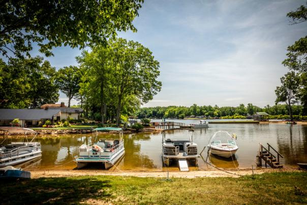 Boats docked at High Rock Lake