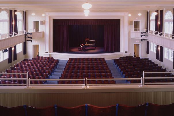 The Clayton Center auditorium seating and stage in Clayton NC.