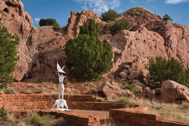Kevin Box’s Crane Unfolding soars in his Turquoise Trail Sculpture Garden and Studio, New Mexico Magazine