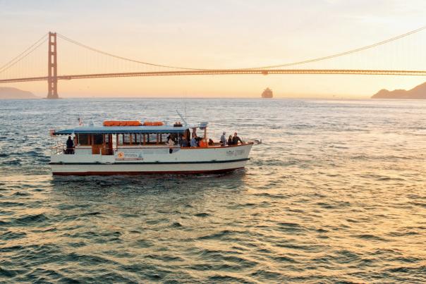 Wine Therapy boat near the Golden Gate Bridge