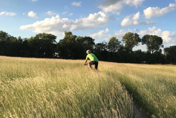 Cyclist in grassy area at Erwin Park