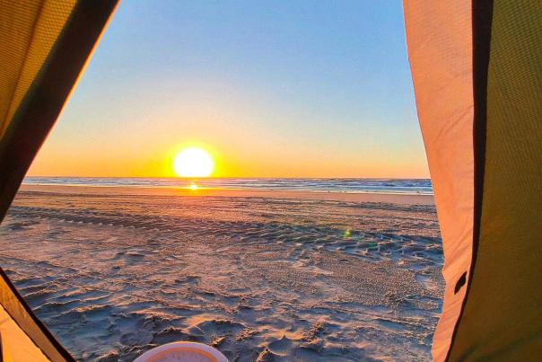 fall tent camp on the beach