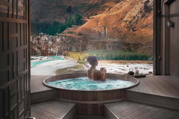Woman soaking at Onsen Hot Pools