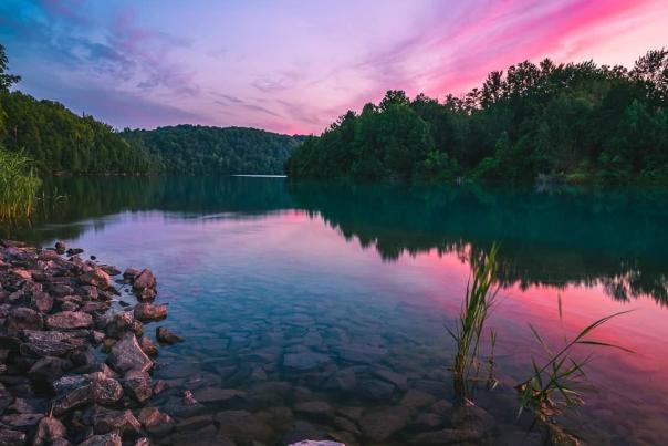 Green Lakes Spring Sunset Blue and Pink