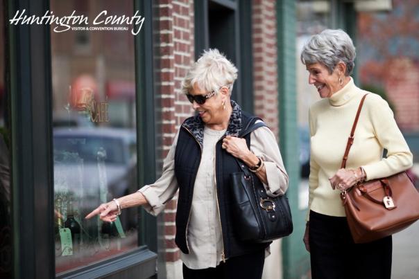 Two Senior women window shopping in Huntington County