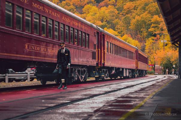A fall train excursion with the Lehigh Gorge Scenic Railway prepares to depart.