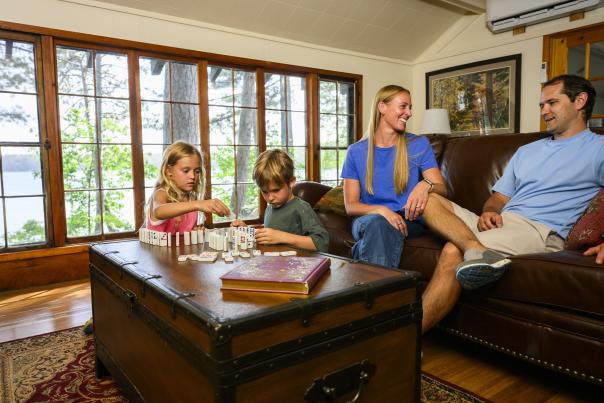 family at cabin