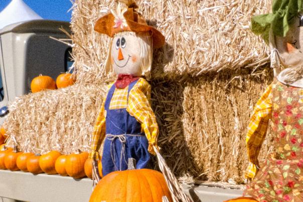 Pumpkin & Scarecrows on a Hay Truck