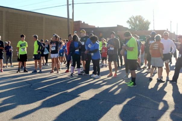 Runners at the starting line at the Benson Harvest Race in Benson, NC.