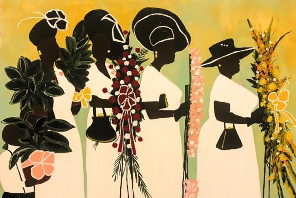 black heritage gallery piece featuring 4 black women in church
