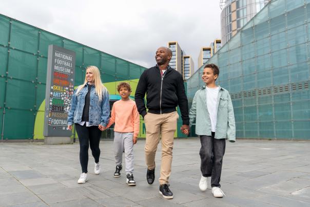 Family next to the National Football Museum
