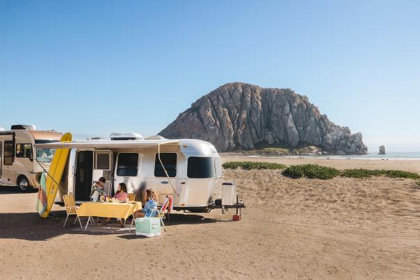 RV and camper parked near the beach in Morro Bay