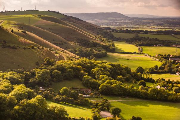 A panoramic view over Fulking in the south downs national park
