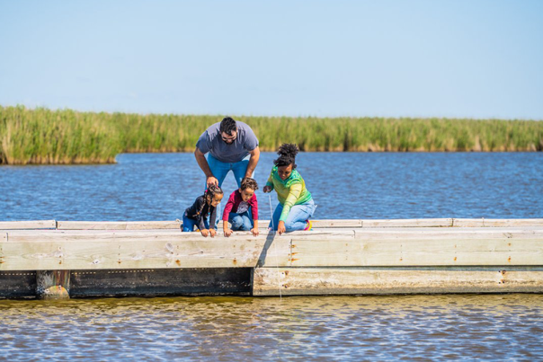 family crabbing along the Creole Nature Trail