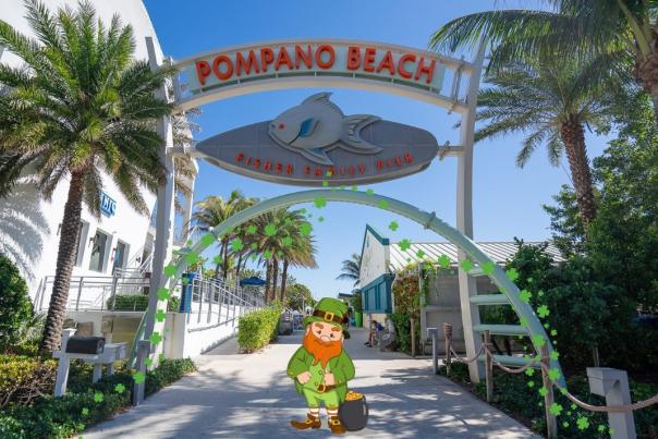 A leprechaun at the entrance to the Fisher Family Pier