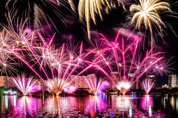 Come Out With Pride festival fireworks over Lake Eola