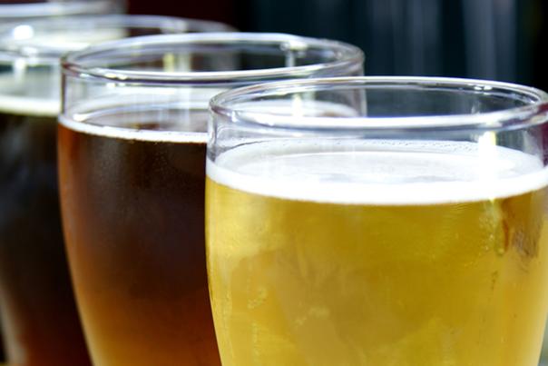 Photo of a flight of four beers.
