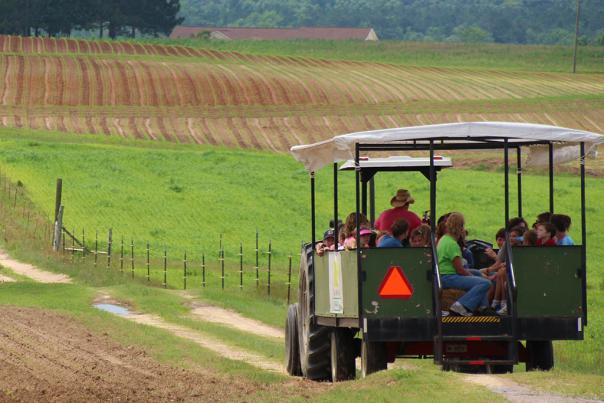 Enjoy a trolley ride on the Lazy O Farm, located near Smithfield, NC.