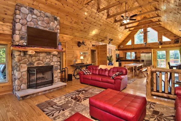 Log cabin living room in the Pocono Mountains